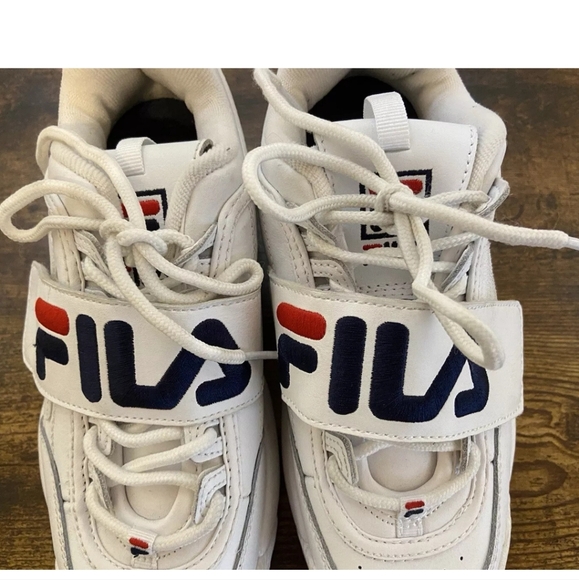 FILA Disruptors II White Platform Sneakers with Red Blue Velcro Logo Strap 8.5 - Picture 9 of 10
